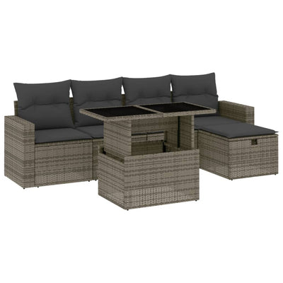 6 Piece Garden Sofa Set with Cushions Grey Poly Rattan