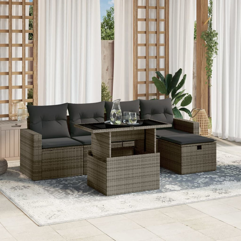 6 Piece Garden Sofa Set with Cushions Grey Poly Rattan