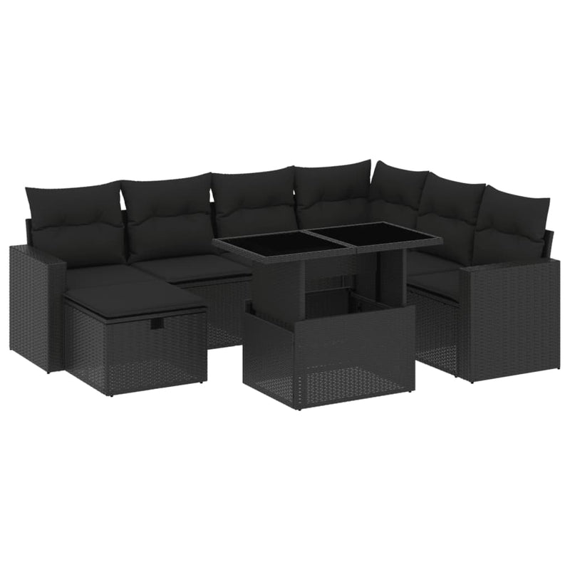 8 Piece Garden Sofa Set with Cushions Black Poly Rattan