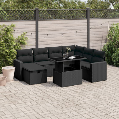 8 Piece Garden Sofa Set with Cushions Black Poly Rattan