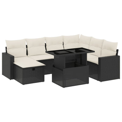 8 Piece Garden Sofa Set with Cushions Black Poly Rattan