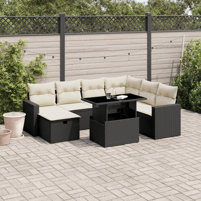 8 Piece Garden Sofa Set with Cushions Black Poly Rattan