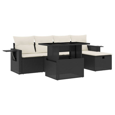 6 Piece Garden Sofa Set with Cushions Black Poly Rattan