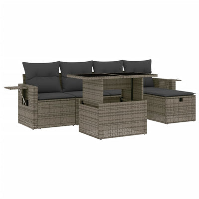 6 Piece Garden Sofa Set with Cushions Grey Poly Rattan