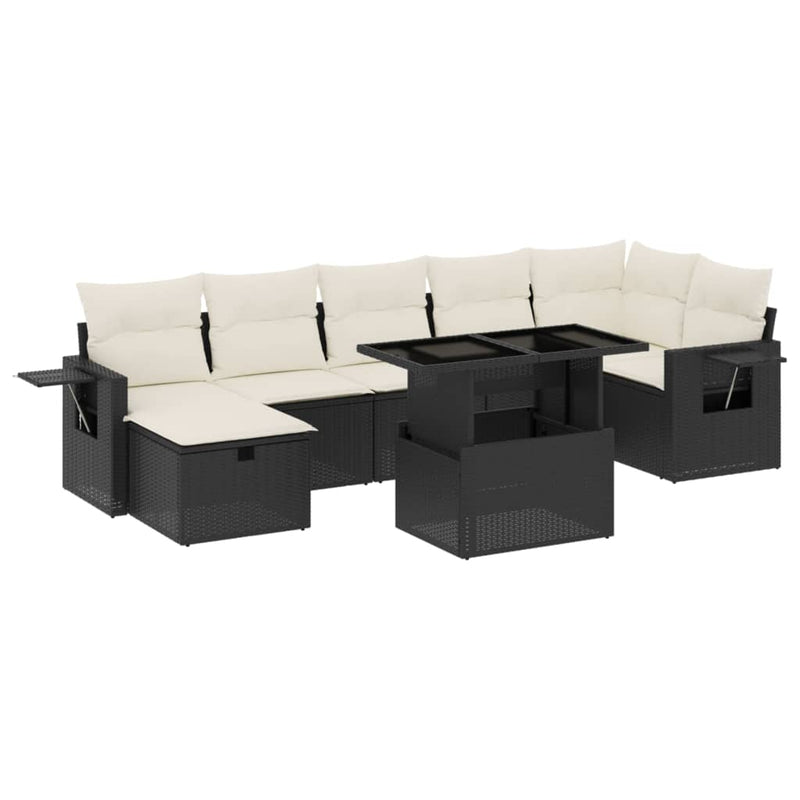 8 Piece Garden Sofa Set with Cushions Black Poly Rattan