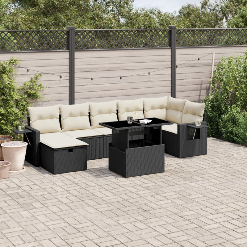 8 Piece Garden Sofa Set with Cushions Black Poly Rattan