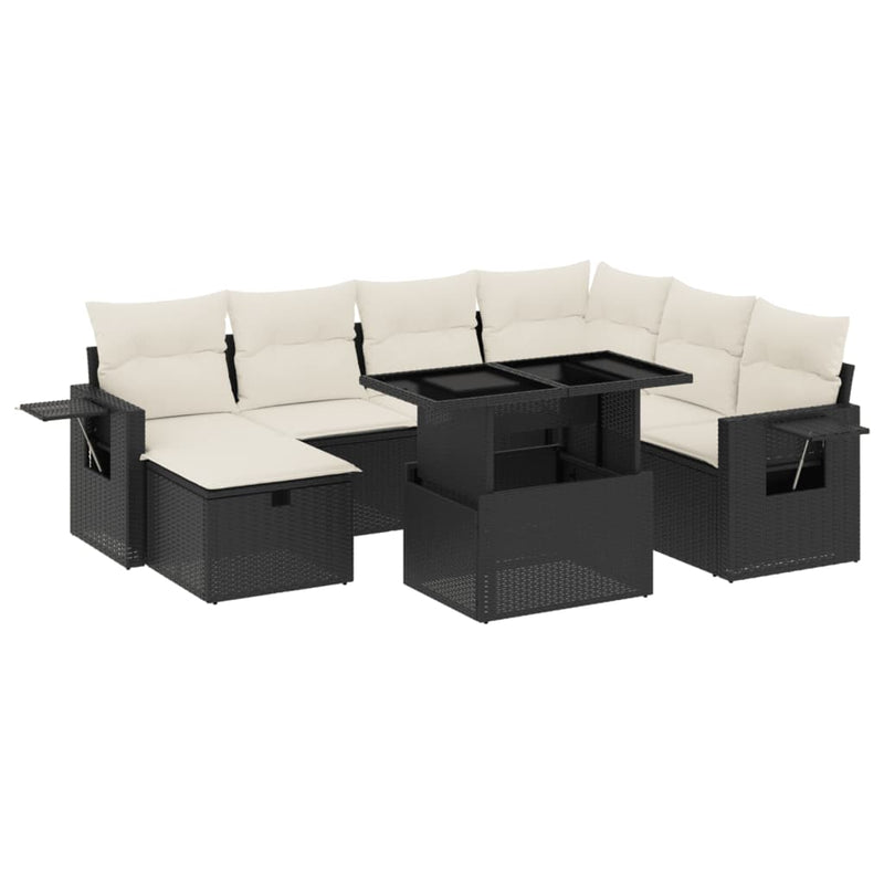 8 Piece Garden Sofa Set with Cushions Black Poly Rattan