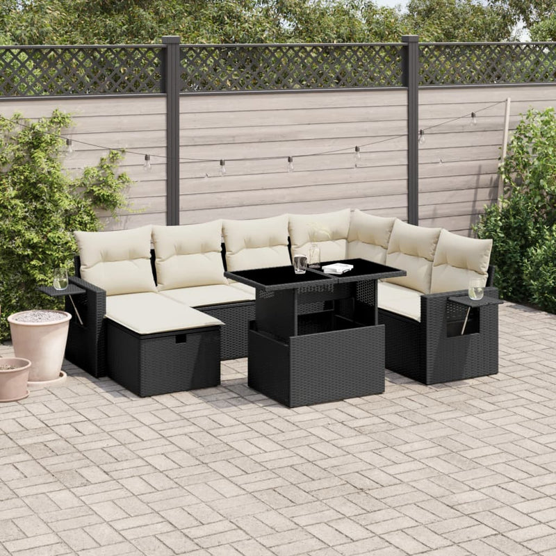 8 Piece Garden Sofa Set with Cushions Black Poly Rattan