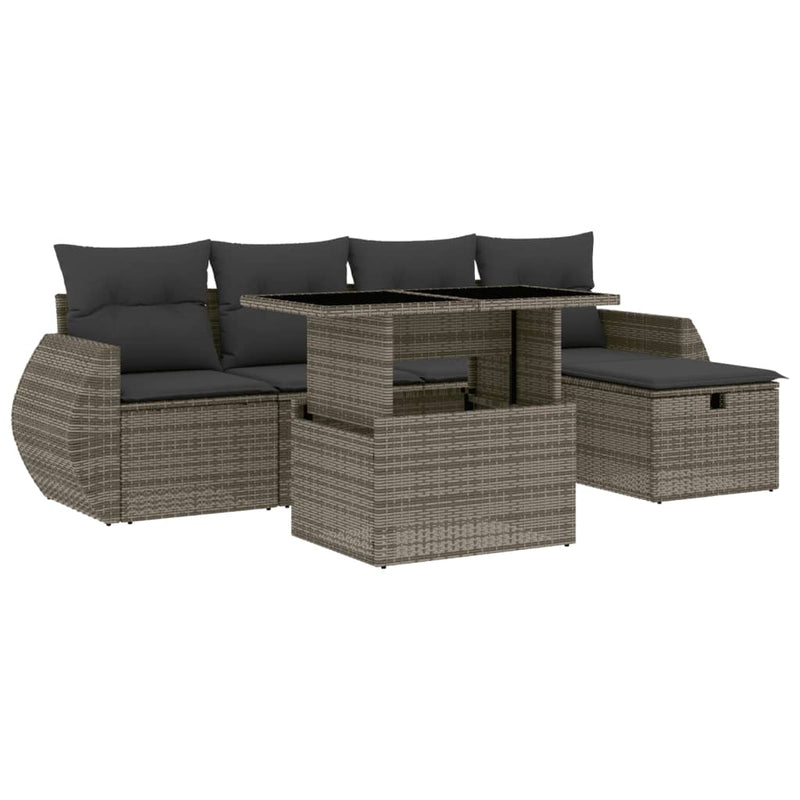 6 Piece Garden Sofa Set with Cushions Grey Poly Rattan