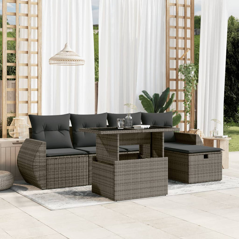 6 Piece Garden Sofa Set with Cushions Grey Poly Rattan