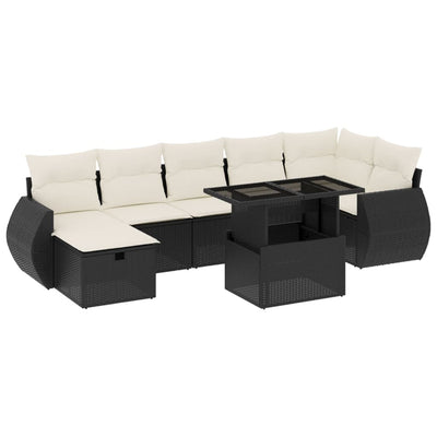 8 Piece Garden Sofa Set with Cushions Black Poly Rattan