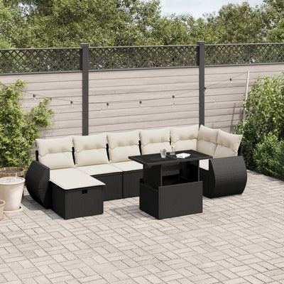 8 Piece Garden Sofa Set with Cushions Black Poly Rattan