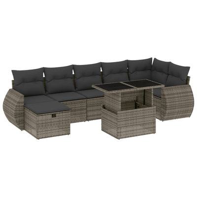 8 Piece Garden Sofa Set with Cushions Grey Poly Rattan