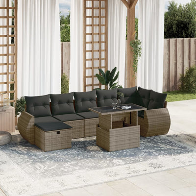 8 Piece Garden Sofa Set with Cushions Grey Poly Rattan