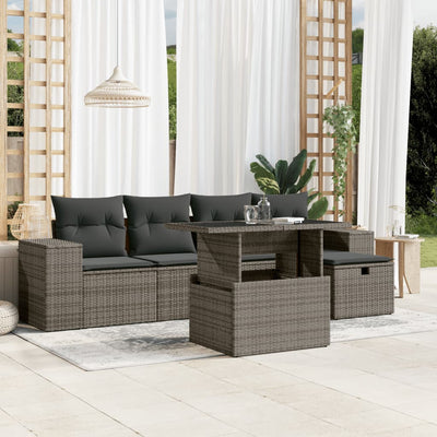 6 Piece Garden Sofa Set with Cushions Grey Poly Rattan