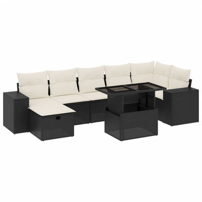 8 Piece Garden Sofa Set with Cushions Black Poly Rattan