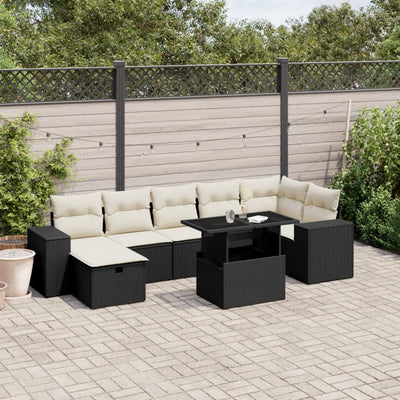 8 Piece Garden Sofa Set with Cushions Black Poly Rattan