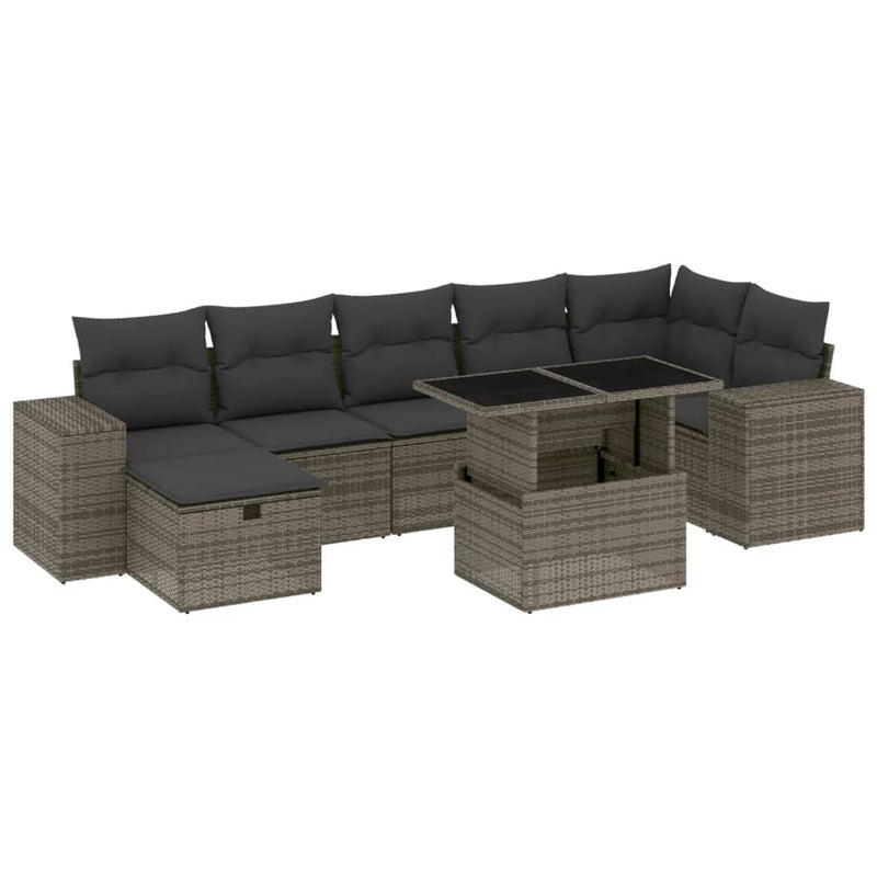 8 Piece Garden Sofa Set with Cushions Grey Poly Rattan