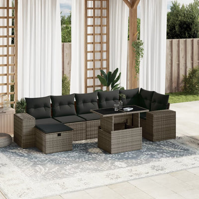 8 Piece Garden Sofa Set with Cushions Grey Poly Rattan