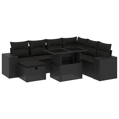 8 Piece Garden Sofa Set with Cushions Black Poly Rattan