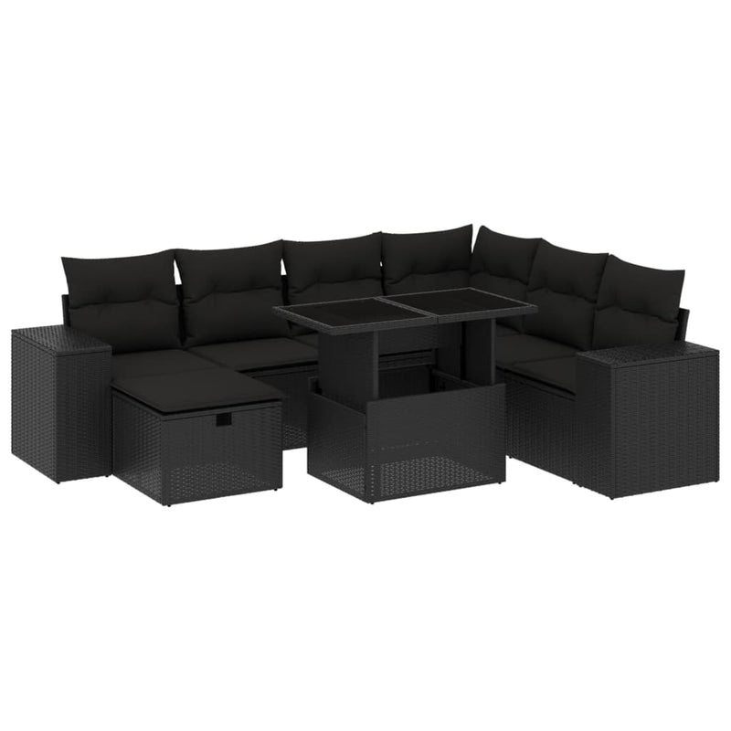 8 Piece Garden Sofa Set with Cushions Black Poly Rattan