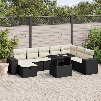 9 Piece Garden Sofa Set with Cushions Black Poly Rattan