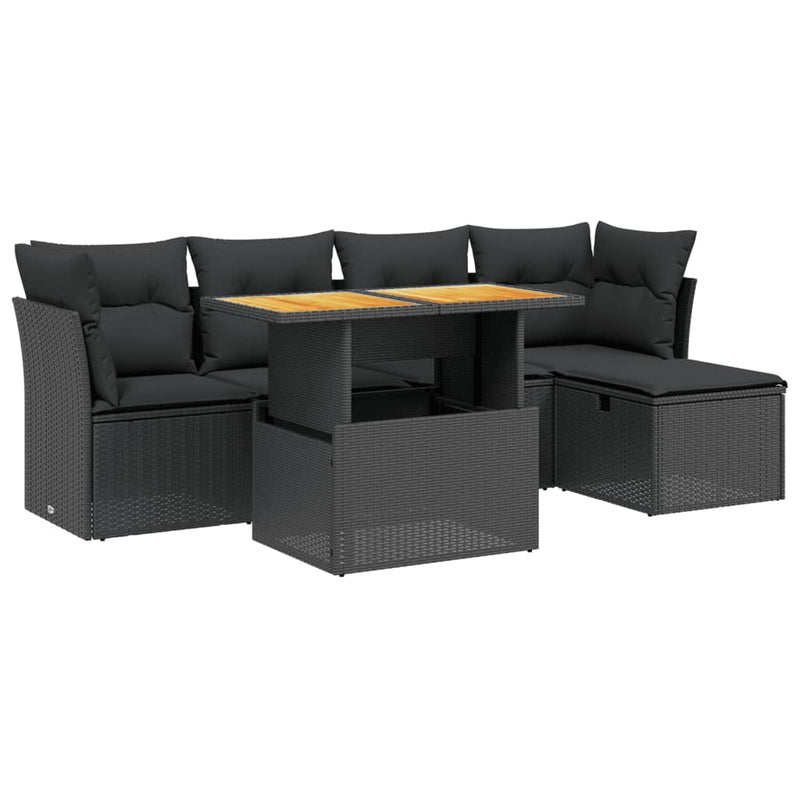 6 Piece Garden Sofa Set with Cushions Black Poly Rattan