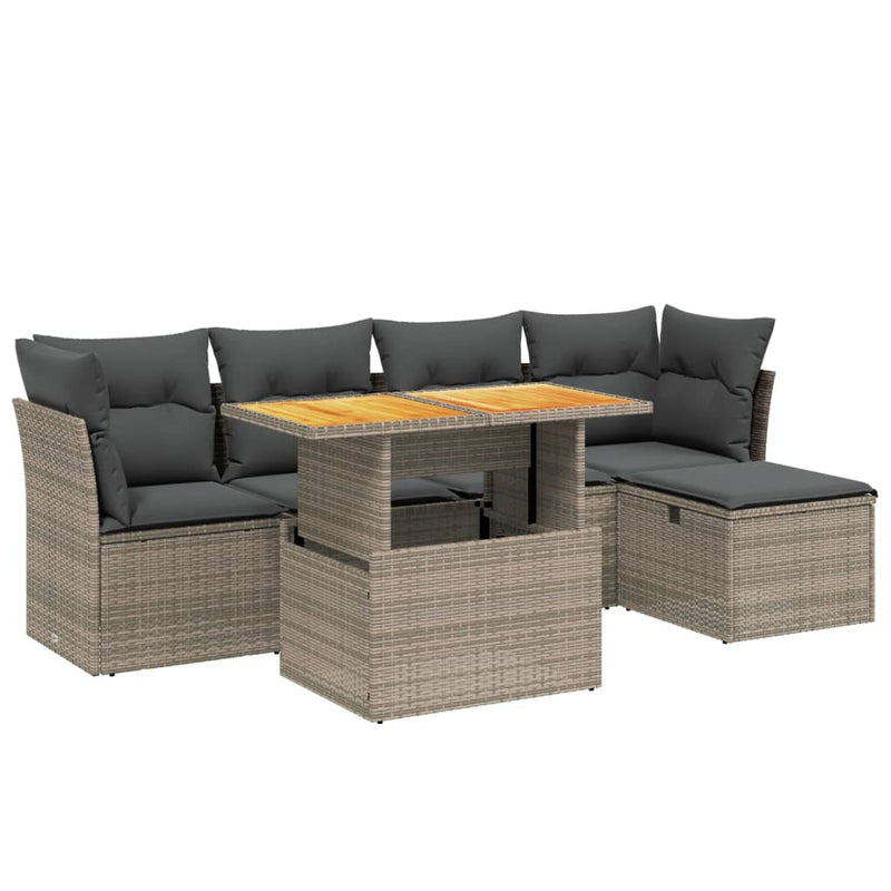 6 Piece Garden Sofa Set with Cushions Grey Poly Rattan