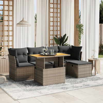 6 Piece Garden Sofa Set with Cushions Grey Poly Rattan