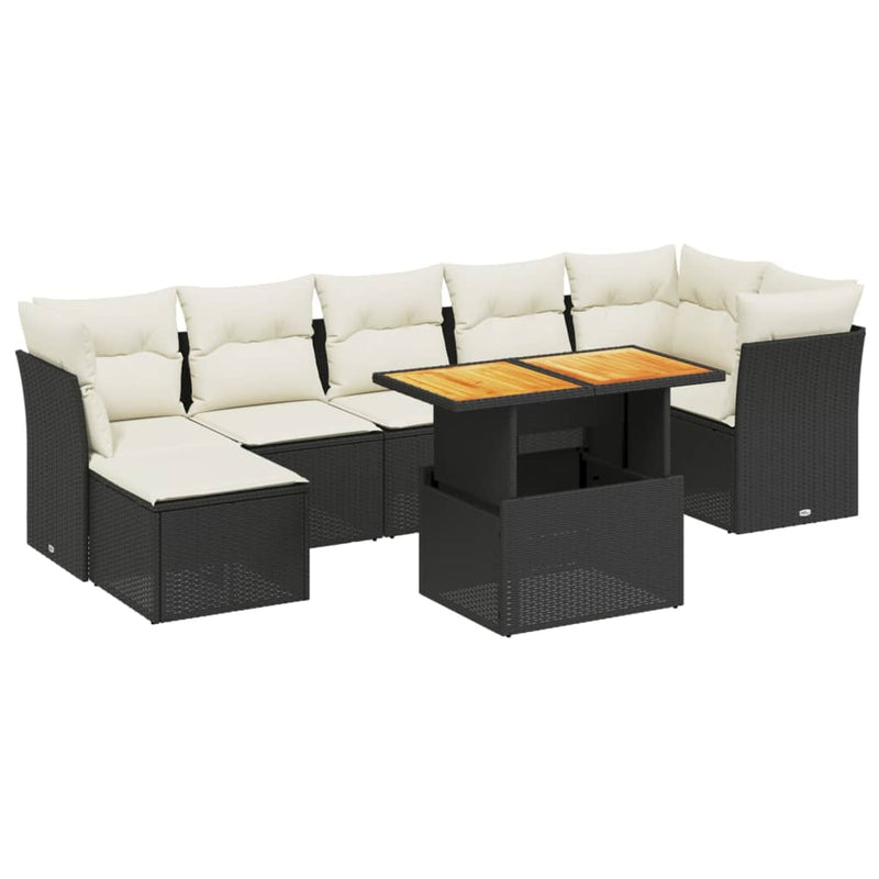 8 Piece Garden Sofa Set with Cushions Black Poly Rattan