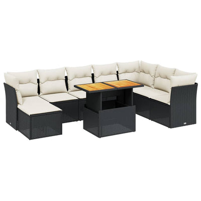 9 Piece Garden Sofa Set with Cushions Black Poly Rattan