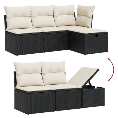 9 Piece Garden Sofa Set with Cushions Black Poly Rattan