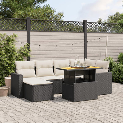 7 Piece Garden Sofa Set with Cushions Black Poly Rattan