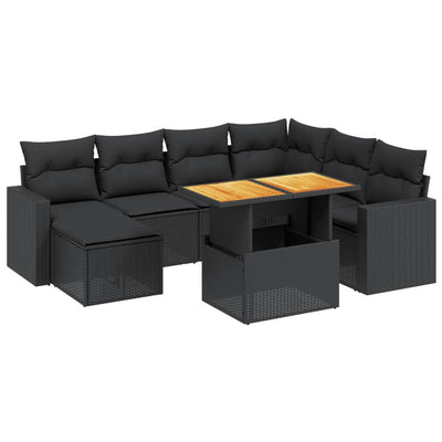 8 Piece Garden Sofa Set with Cushions Black Poly Rattan