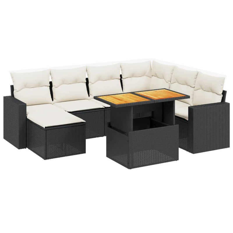 8 Piece Garden Sofa Set with Cushions Black Poly Rattan