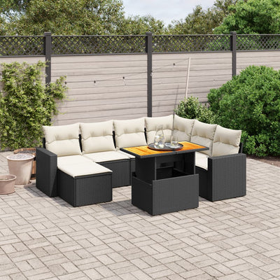 8 Piece Garden Sofa Set with Cushions Black Poly Rattan