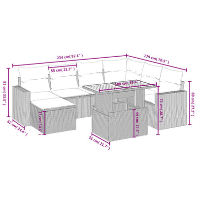 8 Piece Garden Sofa Set with Cushions Grey Poly Rattan