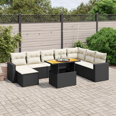 9 Piece Garden Sofa Set with Cushions Black Poly Rattan