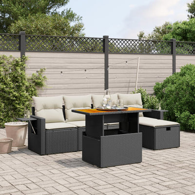 6 Piece Garden Sofa Set with Cushions Black Poly Rattan