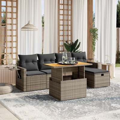 6 Piece Garden Sofa Set with Cushions Grey Poly Rattan