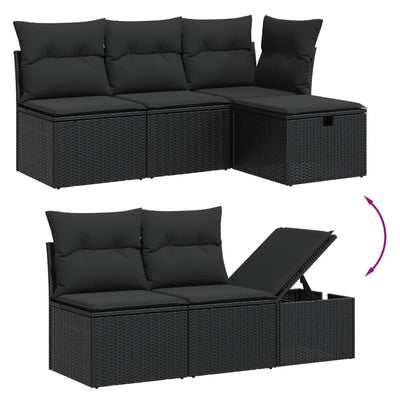 7 Piece Garden Sofa Set with Cushions Black Poly Rattan