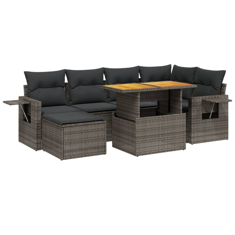 7 Piece Garden Sofa Set with Cushions Grey Poly Rattan