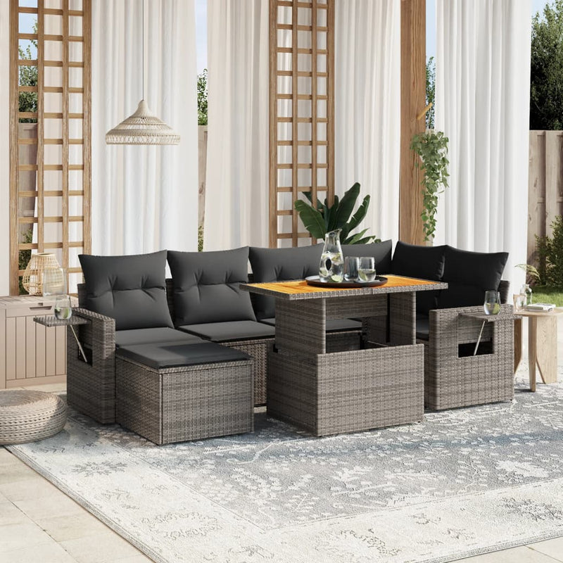 7 Piece Garden Sofa Set with Cushions Grey Poly Rattan