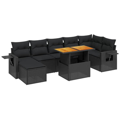 8 Piece Garden Sofa Set with Cushions Black Poly Rattan