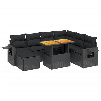 8 Piece Garden Sofa Set with Cushions Black Poly Rattan