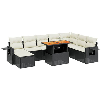 9 Piece Garden Sofa Set with Cushions Black Poly Rattan