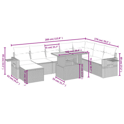 9 Piece Garden Sofa Set with Cushions Grey Poly Rattan