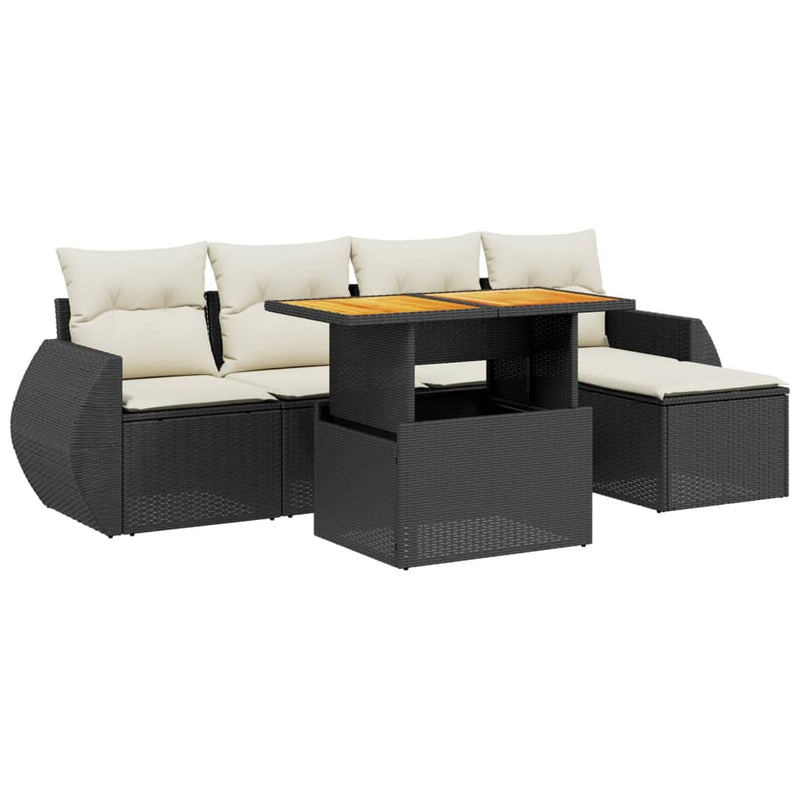 6 Piece Garden Sofa Set with Cushions Black Poly Rattan