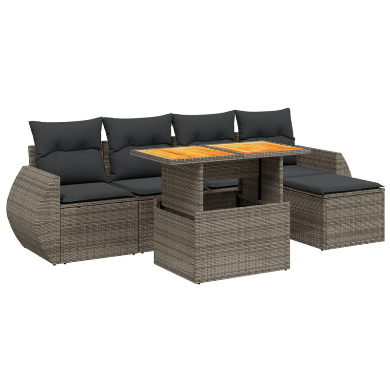 6 Piece Garden Sofa Set with Cushions Grey Poly Rattan