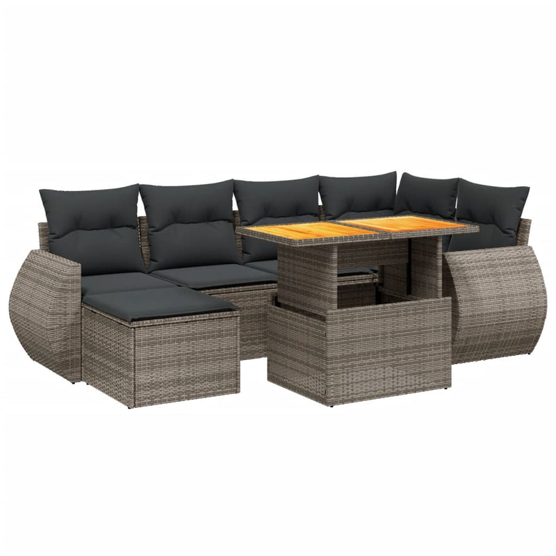 7 Piece Garden Sofa Set with Cushions Grey Poly Rattan